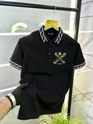 Balmai n Paris Logo Imported Black Collar Neck Premium T shirt F2831 BL