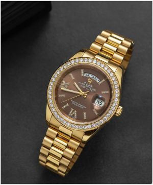 Role_x Oyster Perpetual Day Date Diamond Gold-Brown