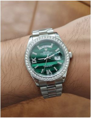 Role_x Oyster Perpetual Day Date Diamond Silver-Green