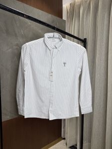 AMI PARIS WHITE GREY LINE PREMIUM OXFORD SHIRT AMI PARIS WHITE GREY LINE PREMIUM OXFORD SHIRT
