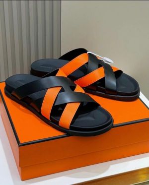 HERMES KAZIMIR BLACK ORANGE PREMIUM SLIDE HERMES KAZIMIR BLACK ORANGE PREMIUM SLIDE