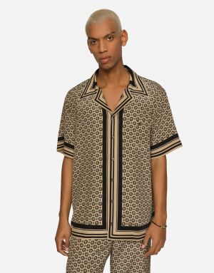 Dolce & Gabban_a Monogram Print Half Sleeves Shirt