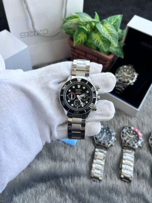 Seiko Solar Full Black All Chronograph Working W157