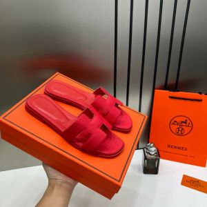 Hermes Paris Oran Flats For Her With OG Box & Carry Bag Watermelon Red Slide H38