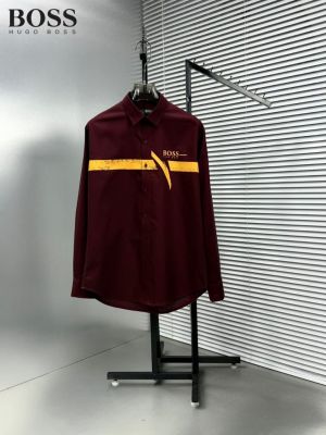 HUGO_BOSS_MAROON_LOGO_PRINT_PREMIUM_CLASSIC_SHIRT_WITH_BOX_PACKING_(1936) HUGO_BOSS_MAROON_LOGO_PRINT_PREMIUM_CLASSIC_SHIRT_WITH_BOX_PACKING_(1936)