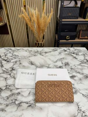 GUESS LONG WALLET PREMIUM QUALITY WITH OG BOX DUST BAG GD 001 BROWN 