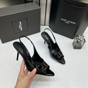Ysl Saint Laurent Black Patent Leather Slingback Heels With OG Box & Carry Bag Black A19 Ysl Saint Laurent Black Patent Leather Slingback Heels With OG Box & Carry Bag Black A19