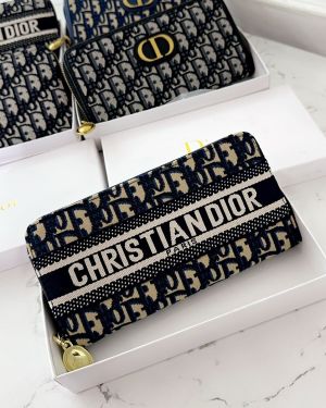 CHRISTIAN DIO_R PREMIUM LONG WALLET WITH OG BOX AAA 2301 BLUE  CHRISTIAN DIO_R PREMIUM LONG WALLET WITH OG BOX AAA 2301 BLUE