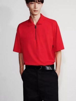 Calvin Klei n Red Premium Polo With 240gsm interlock cotton lycra fabric Back Patch Zip Style 2166 Calvin Klei n Red Premium Polo With 240gsm interlock cotton lycra fabric Back Patch Zip Style 2166