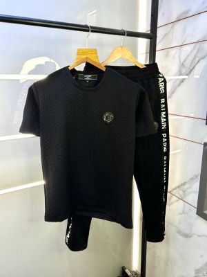 Balmai n Paris Black Imported Embossed Print Premium Track Suit Brand Carry Bag Packing F3143-BL Balmai n Paris Black Imported Embossed Print Premium Track Suit Brand Carry Bag Packing F3143-BL