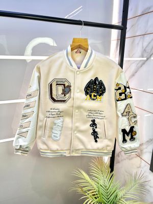 Off_White Imported Super Premium Back Printed Varsity Jacket F2270-CR Off_White Imported Super Premium Back Printed Varsity Jacket F2270-CR
