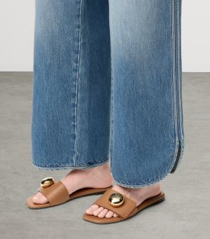 Loewe Pebbled Leather brown Slides For Women With Original Box