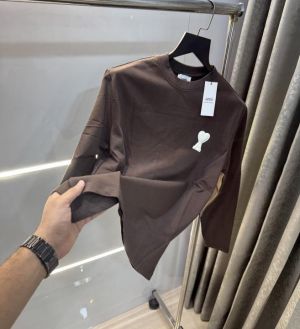Ami Paris Brown Patch Logo Premium Full Sleeve T-Shirt Ami Paris Brown Patch Logo Premium Full Sleeve T-Shirt