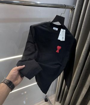 Ami Paris Black Patch Logo Premium Full Sleeve T-Shirt Ami Paris Black Patch Logo Premium Full Sleeve T-Shirt