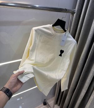 Ami Paris Cream Patch Logo Premium Full Sleeve T-Shirt Ami Paris Cream Patch Logo Premium Full Sleeve T-Shirt