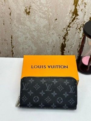 LOUIS_VUITTON DOUBLE ZIPPER PREMIUM WALLET WITH BOX 078- (BLACK FLOWER) LOUIS_VUITTON DOUBLE ZIPPER PREMIUM WALLET WITH BOX 078- (BLACK FLOWER)