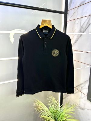 Versace Black Polo Neck Full Sleeves Premium Collar T-shirt F3095-B1 Versace Black Polo Neck Full Sleeves Premium Collar T-shirt F3095-B1