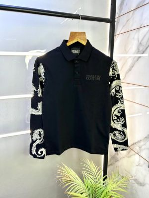 Versace Black Polo Neck Full Sleeves Premium Collar T-shirt F3095-B2 Versace Black Polo Neck Full Sleeves Premium Collar T-shirt F3095-B2