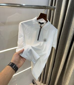 Balmai n Paris White Steel Logo Premium Polo T-Shirt Balmai n Paris White Steel Logo Premium Polo T-Shirt