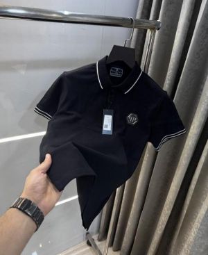 Philip Plein Black Metal Logo Imported Polo T-Shirt Philip Plein Black Metal Logo Imported Polo T-Shirt