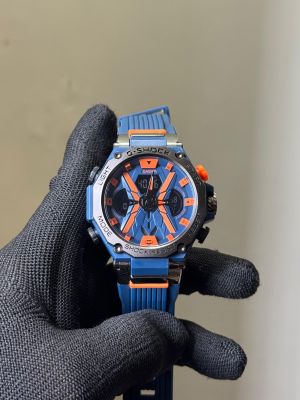 Gshock Blue-Orange Silicone Strap Analog With Digital Premium Watch