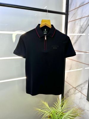 Boss x Porsche Edition Black Zipper Collar Neck Premium Polo T-shirt F2914-BL