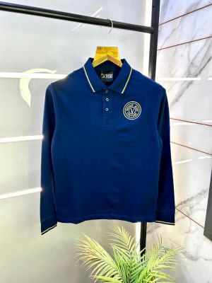 Versace Blue Polo Neck Full Sleeves Premium Collar T-shirt F3095-BU2