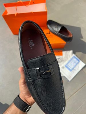 Hermees Leather Premium Loafer Black