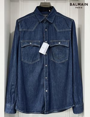 Balmai_n Navy Blue Imported Denim Fabric Monogram Embossed Premium Shirt
