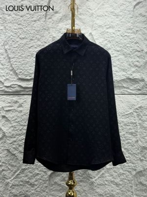 Louis  Vuitton Black Monogram Luxury Shirt With Premium Box Packing And Carry Bag