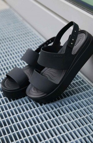 crocss Black Brooklyn Low Wedge Sandals