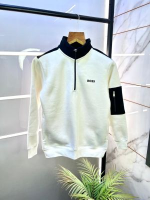 Boss White Imported Super Premium Half Zipper Sweatshirts F3086-WH
