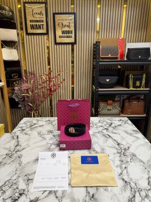Tory Burc_h Black Leather Belt with Signature Gold Logo Buckle Includes box dust bag and carry bag (T5-2)