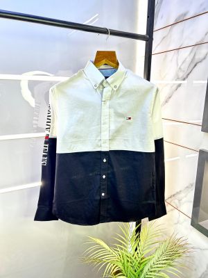 Tommy_Hilfiger White-black Oxford Lycra Premium Printed Shirts F2734-WB