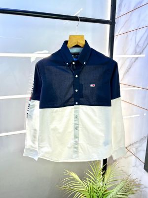 Tommy_Hilfiger Navy Oxford Lycra Premium Printed Shirts F2734-NY