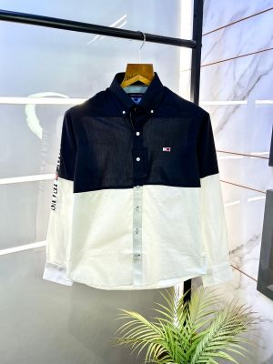 Tommy_Hilfiger Black Oxford Lycra Premium Printed Shirts F2734-BL