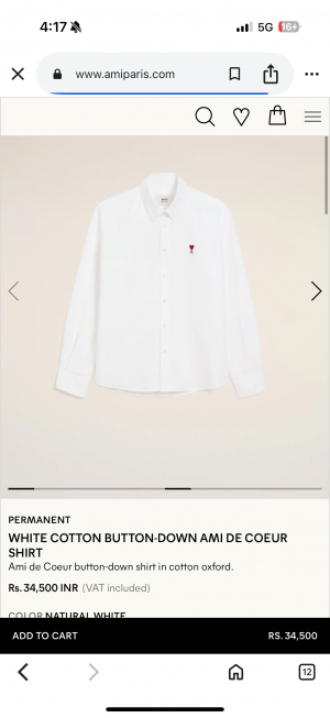 Ami_Paris Full sleeves imported shirt white 