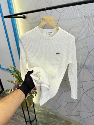 Lacost_E Cable Knite Cotton Sweater White Offical Article 