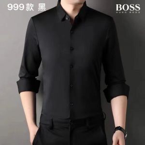 Hug_o Boss black satin lycra cotton imported shirt