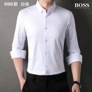 Hug_o Boss White Satin Lycra Cotton Imported Shirt