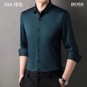 Hug_o Boss Bottle Green Satin Lycra Cotton Imported Shirt