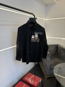 Gucc i x labubu imported cotton satin shirt black