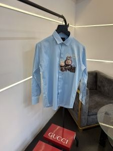 Gucc i x labubu imported cotton satin shirt sky