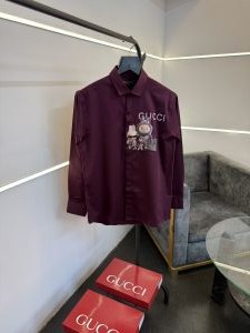 Gucc i x labubu imported cotton satin shirt maroon