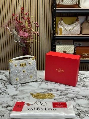 VALENTIN_O RHINESTONE LAVIE HANDBAG WITH BOX CARD DUST BAG (WHITE)