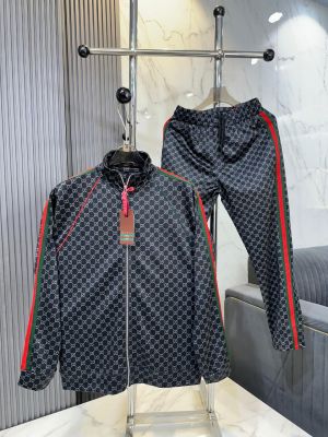 Gucc i Premium Imported Monogram Embossed Fabric and Side Tape Tracksuit with Carry Bag 3149