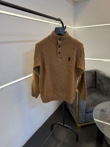 Ralphlauren T neck button imported knitted sweater Brown