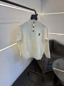 Ralphlauren T neck button imported knitted sweater Cream