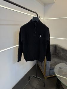 Ralphlauren T neck button imported knitted sweater Black