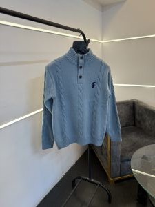 Ralphlauren T neck button imported knitted sweater Blue